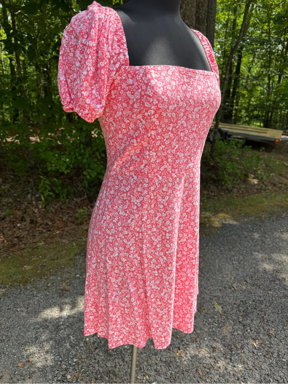 Francesca's Collections Coral Pink Floral Square-Neck Mini Dress